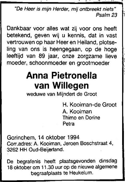 Anna Pietronella van Willegen 1994