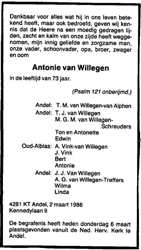 Antonie van Willegen 1986