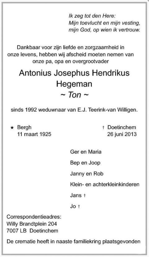 Antonius Josephus Hendrikus Hegeman 2013