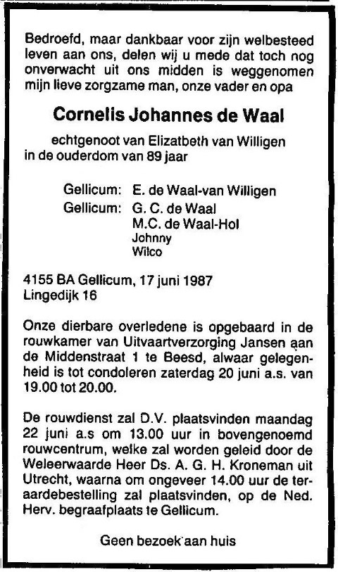 Cornelis Johannes de Waal 1987a