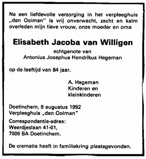 Elisabeth Jacoba van Willigen 1992