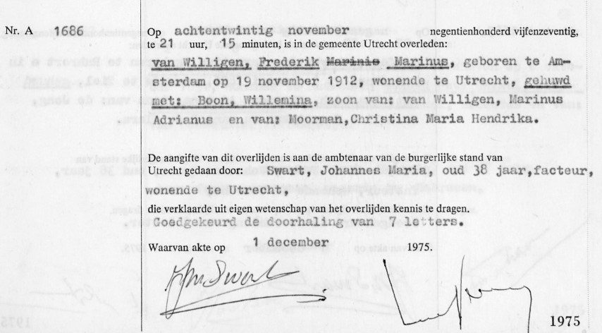 Frederik Marinus van Willigen 1975