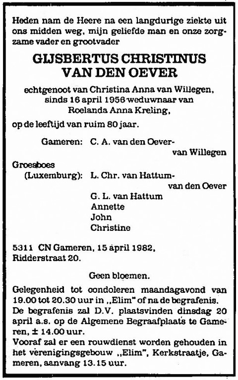 Gijsbertus Christinus van den Oever 1982