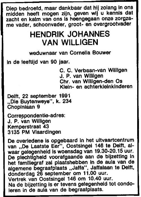 Hendrik Johannes van Willigen 1991