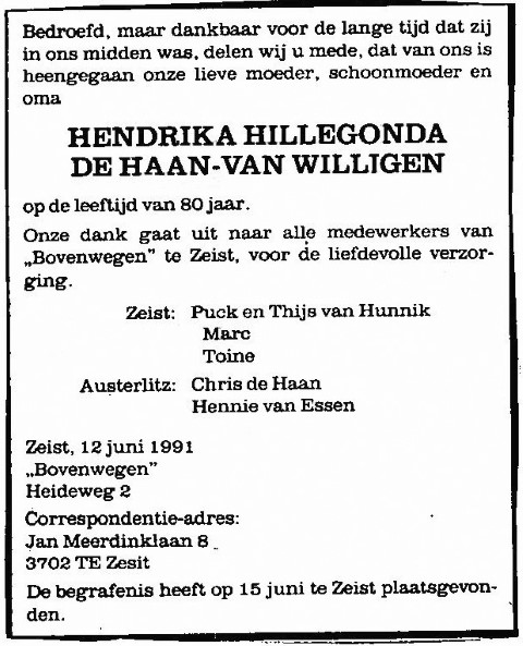 Hendrika Hillegonda van Willigen 1991