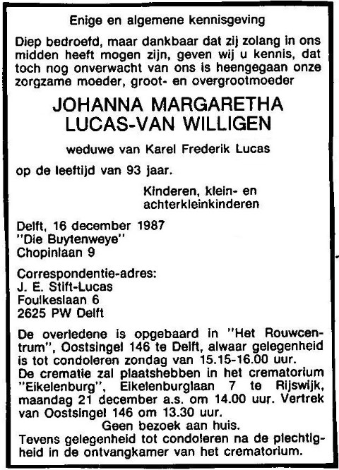 Johanna Margaretha van Willigen 1987