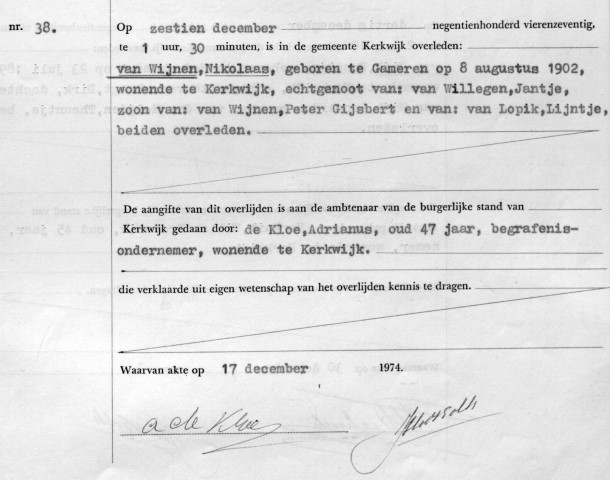 Nikolaas van Wijnen 1974
