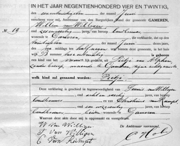 Pietje van Willegen 1924