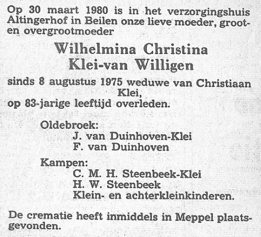 Wilhelmina Christina van Willigen 1980