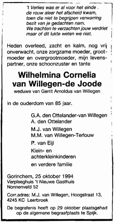 Wilhelmina Cornelia de Joode 1994